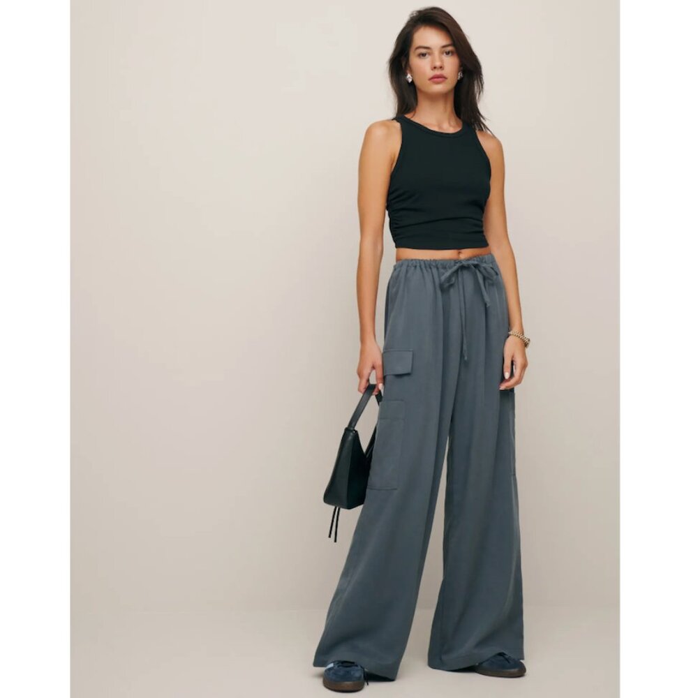 Reformation Ethan Tie Waist Twill Cargo Pant - size s